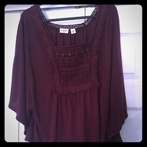 Maroon knit top with dolman sleeves